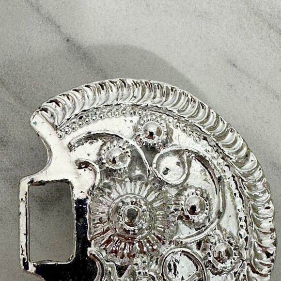 Vintage Silver Tone Ornate Studded Belt Buckle Piece - Picture 2 of 8